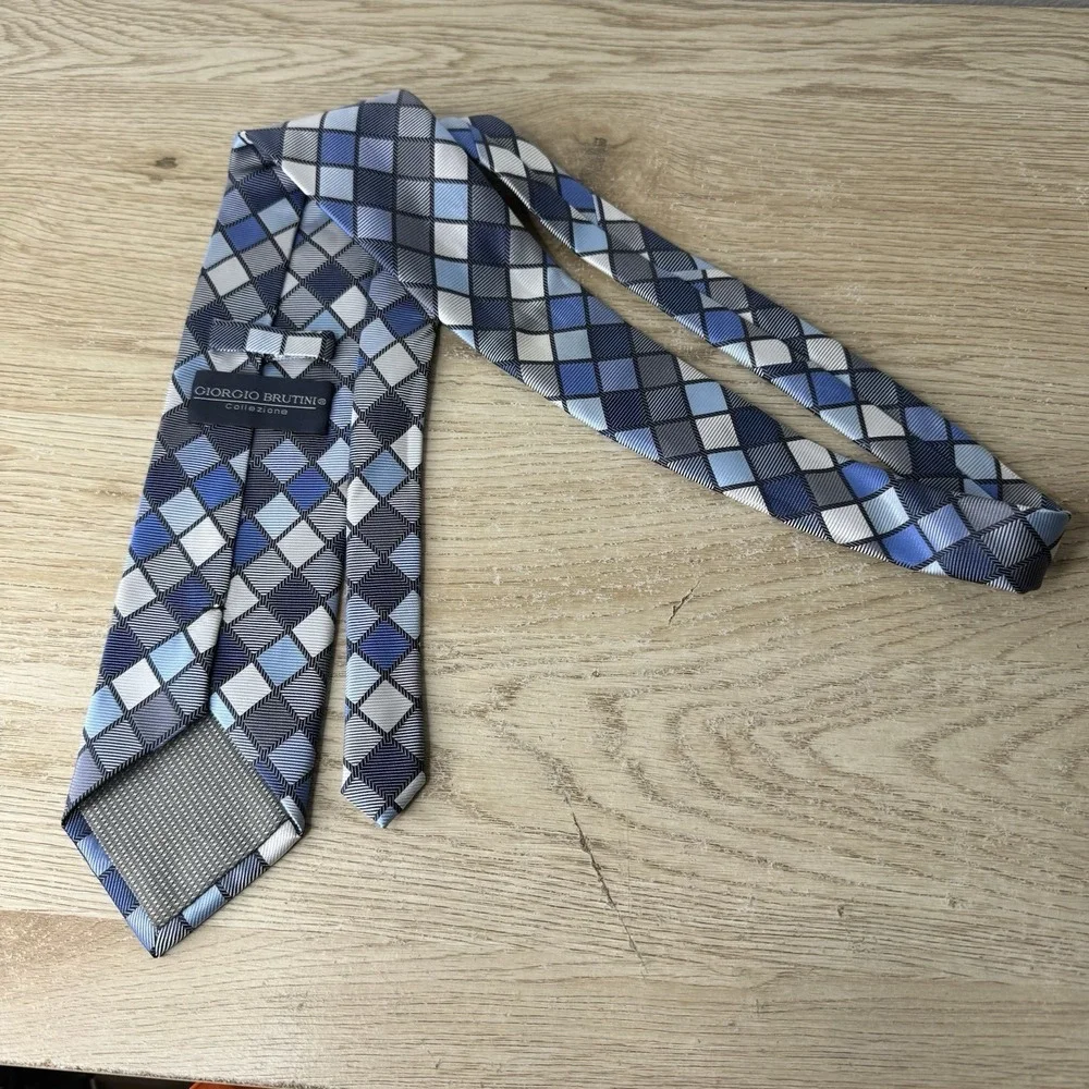 Giorgio Brutini Collezione‎ Collection Blue Plaid Diamonds Necktie Mens Tie